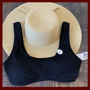 Ribbed Black Scoop Neck Bikini Top